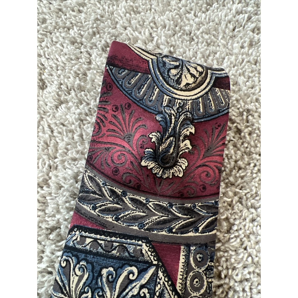 ROOSTER GUC Men's Vintage Multicolor All Silk Tie Burgundy, Beige Blue classic - Picture 3 of 7